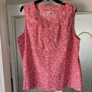 Talbots Angelfish Split Neck Sleeveless Cotton Blouse, Size XL